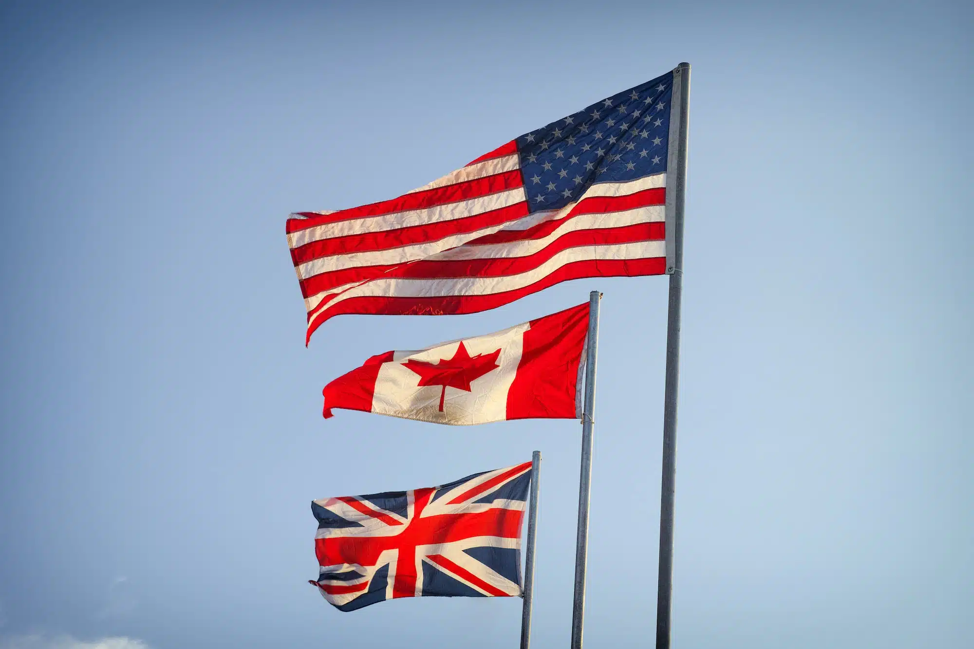 American Flag, Canadian Flag and Flag of Great Britain