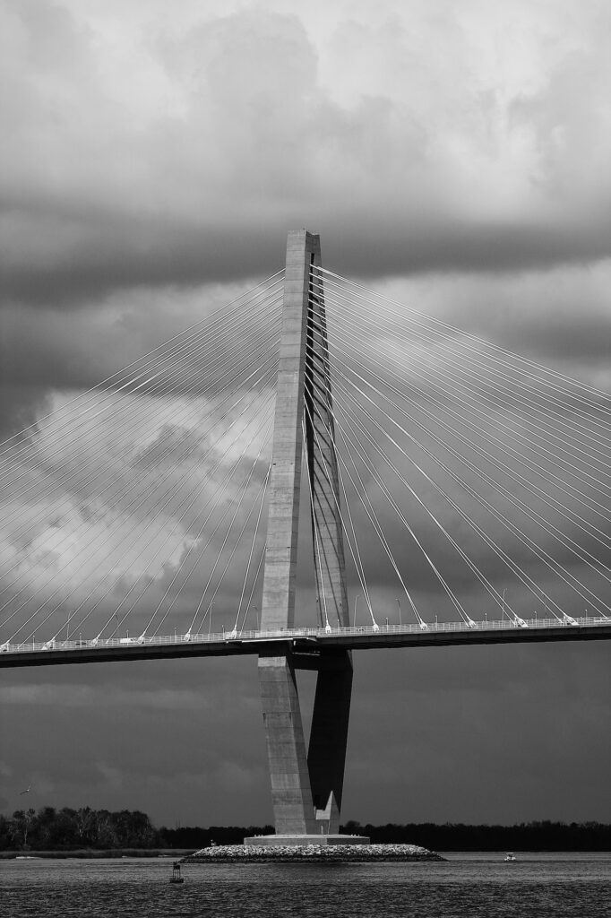 Arthur Ravenel Bridge in black and white mode