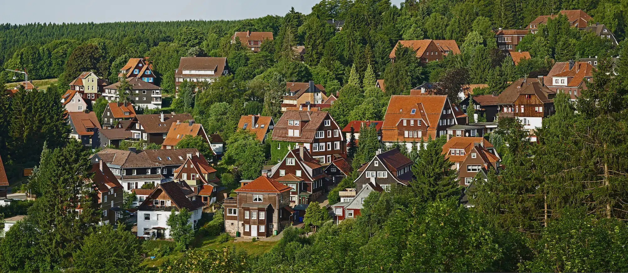 Qauint village in Hartz, Germany. A high angle view of a quaint village - Hartz, Germany.
