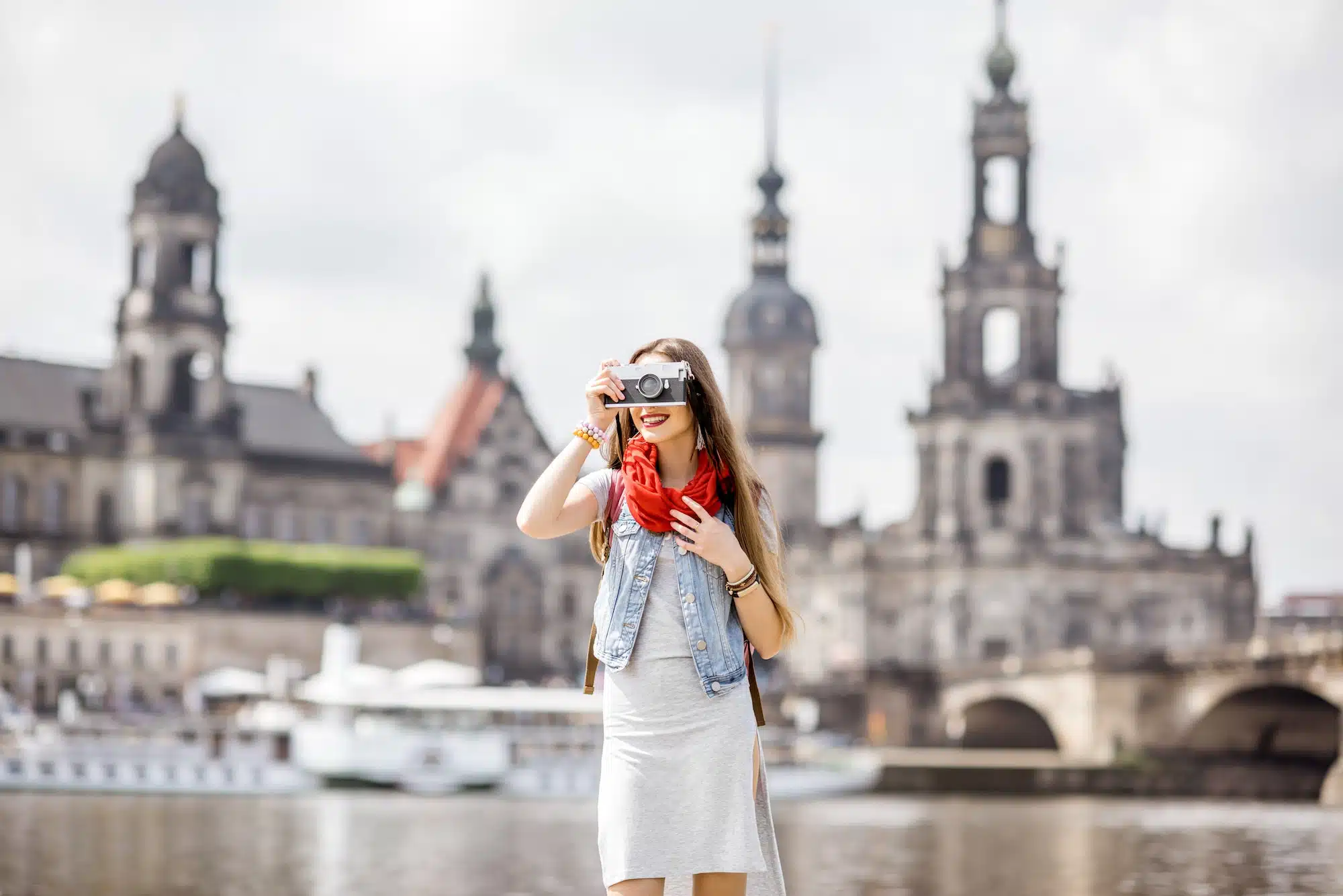 Woman traveling in Dresden city, Germany